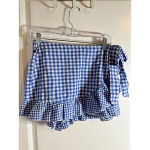 Shein Blue Gingham Ruffle Mini Skort Tie Waist‎ Cottagecore Summer